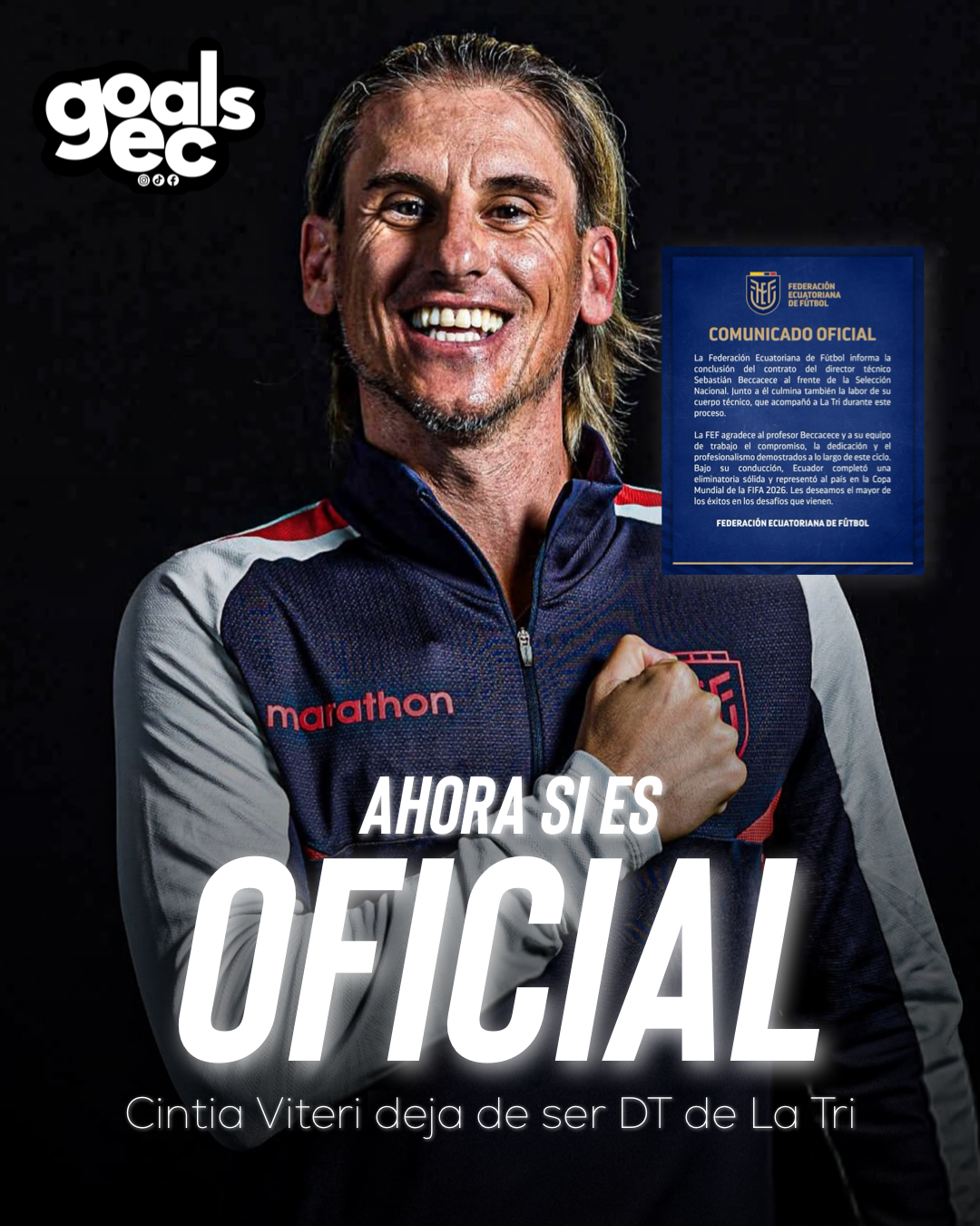 OFICIAL: Sebastián Beccacece deja de ser entrenador de la Selección de Ecuador